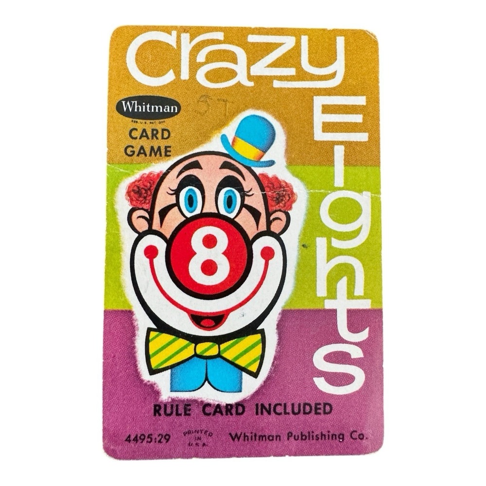 CRAZY EIGHTS Vintage 1950s Whitman Card Game! COMPLETE Deck! CIRCUS! Clown!